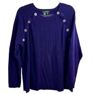 Ralph Lauren Pure Cotton Knit Sweater Shoulder Buttons Details Plus Size 2X